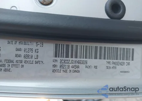 2019 Dodge Challenger Gt z USA, uszkodzony, nr VIN 2C3CDZJG1KH663226